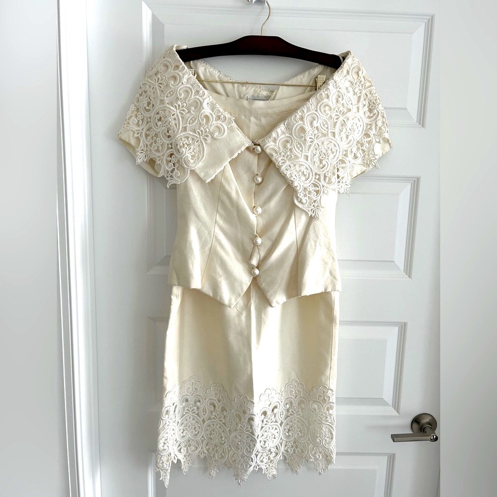 Jessica McClintock Vintage Lacy 2 Piece Skirt Outfit Cream Size 12